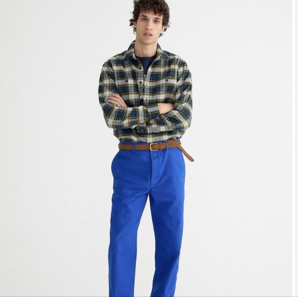 Wallace & Barnes X J.Crew Mens Military Camp Slub Pants Cotton 36/32 Blue NWT